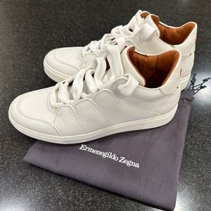 Ermenegildo Zegna Tiziano Off-White Leather Sneakers Mens Size 11 US